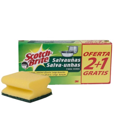 Estropajo salvaunas scotch brite fibra verde paquete 3x2