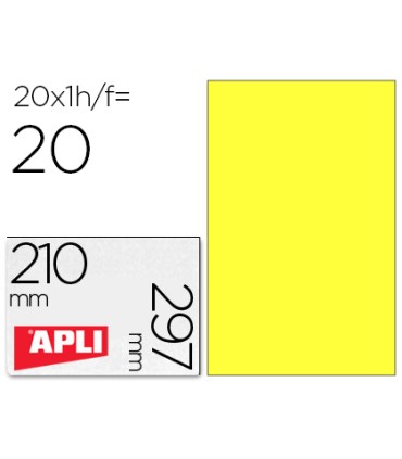 Etiqueta adhesiva apli 02878 tamano 210x297 mm para laser fotocopiadora ink jet caja con20 hojas din a4 amarillo