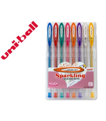 Boligrafo uni ball um 120 signo 07 mm tinta gel estuche de 8 colores con purpurina