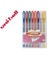 Boligrafo uni ball um-120 signo 0,7 mm tinta gel estuche de 8 colores con purpurina