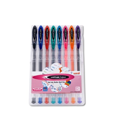 Boligrafo uni ball um 120 signo 07 mm tinta gel estuche de 8 colores basicos