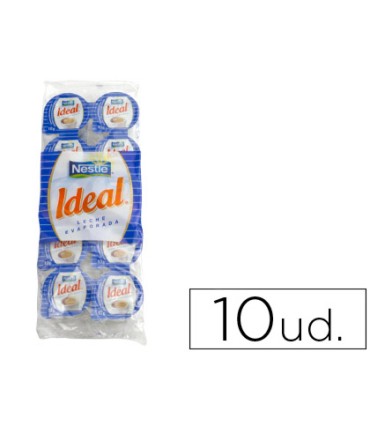 Leche evaporada ideal porciones de 75 gr envase de 10 unidades