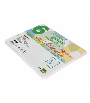 Recambio liderpapel cuarto apaisado pautaguia 100 hojas 75 g cuadriculado pautado 6 mm con margen 2 taladros