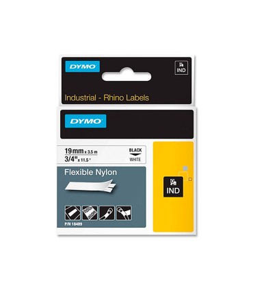 Cinta dymo rhino nylon flexible blanco negro 19mmx 35 mt tape label