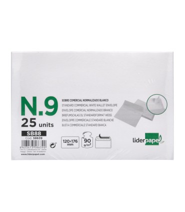 Sobre liderpapel n 9 blanco comercial normalizado 120x176 mm tira de silicona paquete de 25 unidades