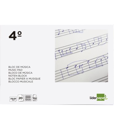 Bloc musica liderpapel pentagrama 5mm cuarto 20 hojas 100g m2 grapado