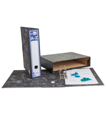 Archivador de palanca liderpapel carton forrado folio jaspeado negro con caja classic blue