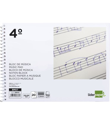 Bloc musica liderpapel combi pentagrama cuadriculado 25mm cuarto 20 hojas 100g m2