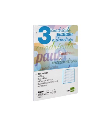 Recambio liderpapel a4 pautaguia 100 hojas 75 g cuadriculado pautado 3 mm con margen 4 taladros