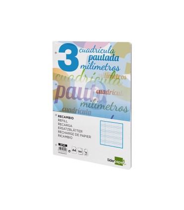 Recambio liderpapel a4 pautaguia 100 hojas 75 g cuadriculado pautado 3 mm con margen 4 taladros