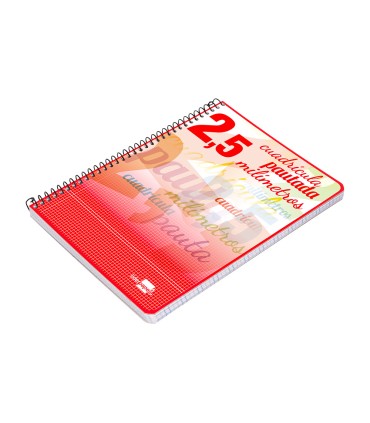 Cuaderno espiral liderpapel cuarto pautaguia tapa blanda 40h 75 gr cuadro pautado 25mmcon margen colores surtidos