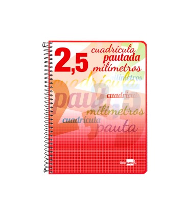 Cuaderno espiral liderpapel cuarto pautaguia tapa blanda 40h 75 gr cuadro pautado 25mmcon margen colores surtidos