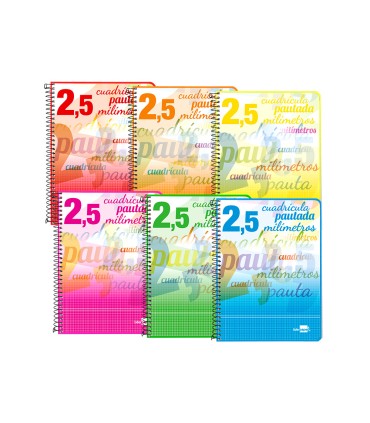 Cuaderno espiral liderpapel cuarto pautaguia tapa blanda 40h 75 gr cuadro pautado 25mmcon margen colores surtidos