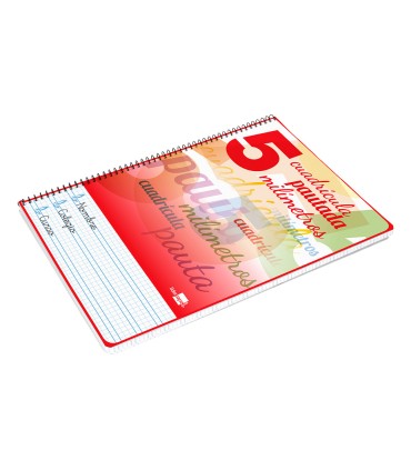 Cuaderno espiral liderpapel folio pautaguia tapa blanda 80h 75 gr cuadro pautado 5mm con margen colores surtidos