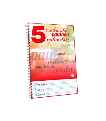 Cuaderno espiral liderpapel folio pautaguia tapa blanda 80h 75 gr cuadro pautado 5mm con margen colores surtidos