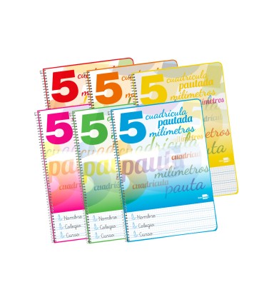 Cuaderno espiral liderpapel folio pautaguia tapa blanda 80h 75 gr cuadro pautado 5mm con margen colores surtidos