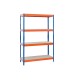 Estanteria metalica ar storage 200x100x60cm 4 estantes 430kg por estante bandejas de maderasin tornillos azul naranja