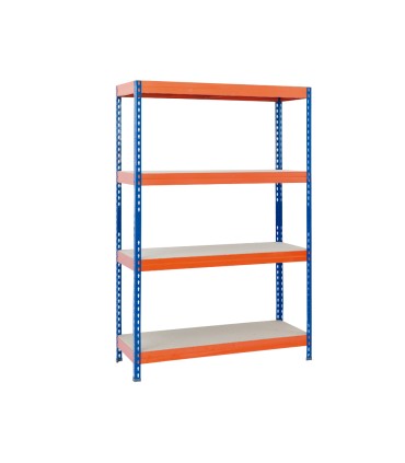 Estanteria metalica ar storage 200x100x60cm 4 estantes 430kg por estante bandejas de maderasin tornillos azul naranja