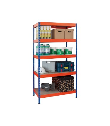 Estanteria metalica ar storage 192x100x50cm 5 estantes 300kg por estante bandejas de madera sin tornillos azul naranja