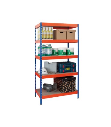 Estanteria metalica ar storage 180x90x45 cm 5 estantes 200kg por estante bandejas de maderasin tornillos azul naranja