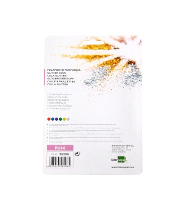 Purpurina pegamento liderpapel fantasia colores metalicos blister de 6 unidades de 10 gr