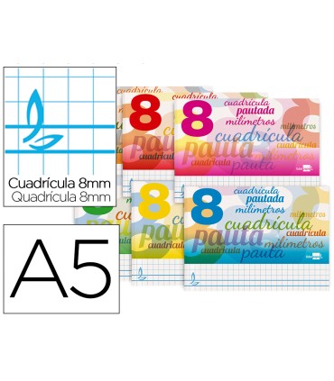 Libreta liderpapel pautaguia tapa cartoncillo 32 hojas din a5 cuadriculado pautado 8mm apaisada 70 gr