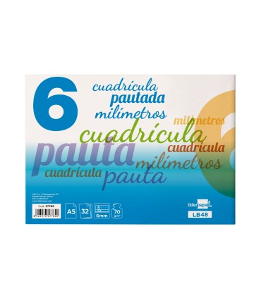 Libreta liderpapel pautaguia tapa cartoncillo 32 hojas din a5 70 g cuadriculado pautado 6 mm apaisado