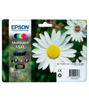 Ink jet epson multipack t18xl negro amarillo cian y magenta xp 102 xp 205 xp 305 xp 405 capacidad 470 pag