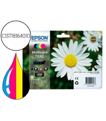 Ink jet epson multipack t18xl negro amarillo cian y magenta xp 102 xp 205 xp 305 xp 405 capacidad 470 pag