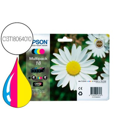 Ink jet epson multipack t18 negro amarillo cyan y magenta xp 102 px 202 px 205xp 305 xp 405