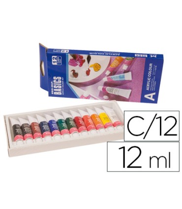 Pintura acrilica artist caja carton de 12 colores surtidos tubo de 12 ml