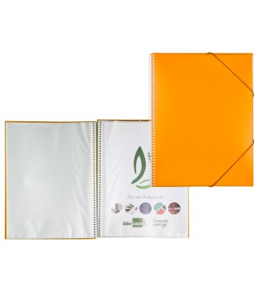 Carpeta liderpapel escaparate con espiral 80 fundas polipropileno din a4 naranja