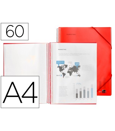 Carpeta liderpapel escaparate con espiral 60 fundas polipropileno din a4 rojo