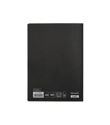 Libreta liderpapel tapa negra a5 80 hojas 60g m2 cuadro 5mm con doble margen