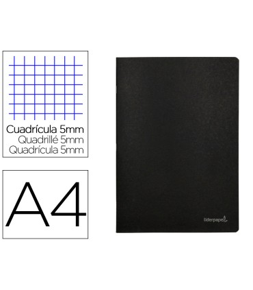 Libreta liderpapel tapa negra a4 80 hojas 60g m2 cuadro 5mm con doble margen