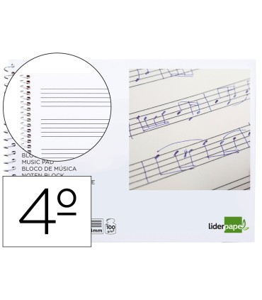 Bloc musica liderpapel pentagrama 4mm cuarto 20 hojas 100g m2