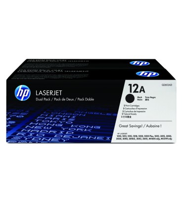 Toner hp laserjet 1010 1012 1015 1018 1020 1022 3015 3020 3030 3050 3052 3055 12a negro pack 2 2000 pag