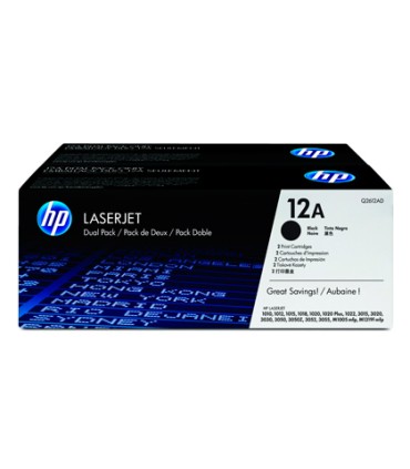 Toner hp laserjet 1010 1012 1015 1018 1020 1022 3015 3020 3030 3050 3052 3055 12a negro pack 2 2000 pag