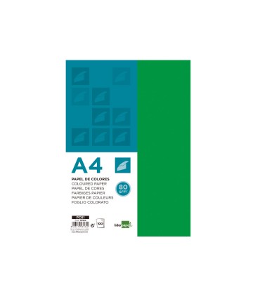 Papel color liderpapel a4 80gr verde intenso paquete de 100 hojas