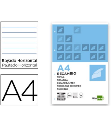 Recambio liderpapel a4 120 hojas 70g m2 horizontal sin margen 4 taladros bandas de 5 colores