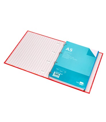 Carpeta con recambio liderpapel a5 cuadro 5mm forrada 4 anillas 20mm