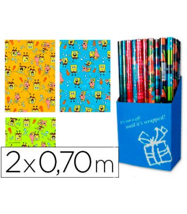 Papel de regalo infantil bob esponja rollo ancho 70 cm longitud 2 m modelos surtidos gramaje 60 gr