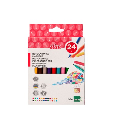 Rotulador liderpapel slim caja de 24 unidades colores surtidos