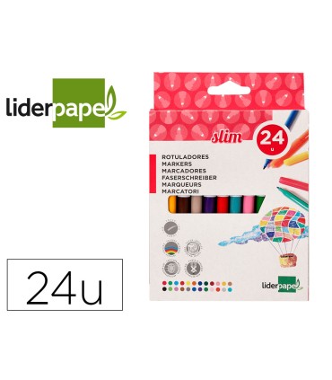 Rotulador liderpapel slim caja de 24 unidades colores surtidos