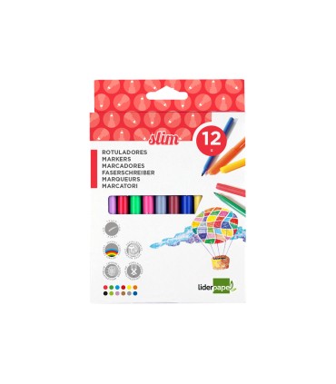 Rotulador liderpapel slim caja de 12 unidades colores surtidos