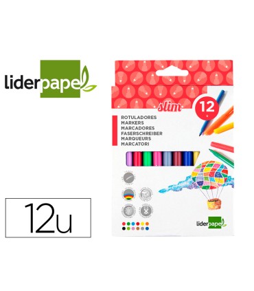 Rotulador liderpapel slim caja de 12 unidades colores surtidos