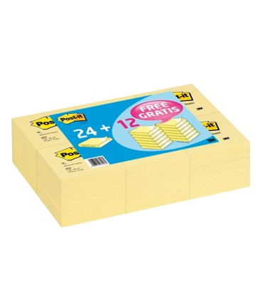 Bloc de notas adhesivas quita y pon post it 76x76 mm pack promocional 2412 unidades