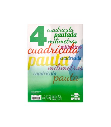 Libreta liderpapel pautaguia tapa cartoncillo 32 hojas din a5 70 g cuadriculado pautado 4 mm