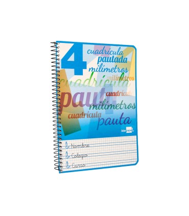 Cuaderno espiral liderpapel cuarto pautaguia tapa blanda 40h 75 gr cuadro pautado 4mm colores surtidos