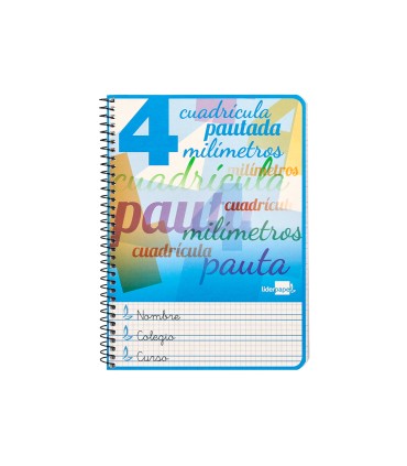 Cuaderno espiral liderpapel cuarto pautaguia tapa blanda 40h 75 gr cuadro pautado 4mm colores surtidos